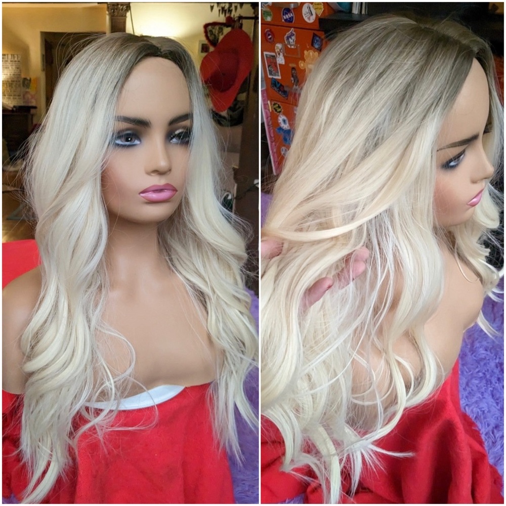 platinum wig with brunette roots